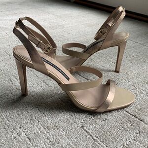 French Connection Gold Tan Heels with Stiletto Slingback